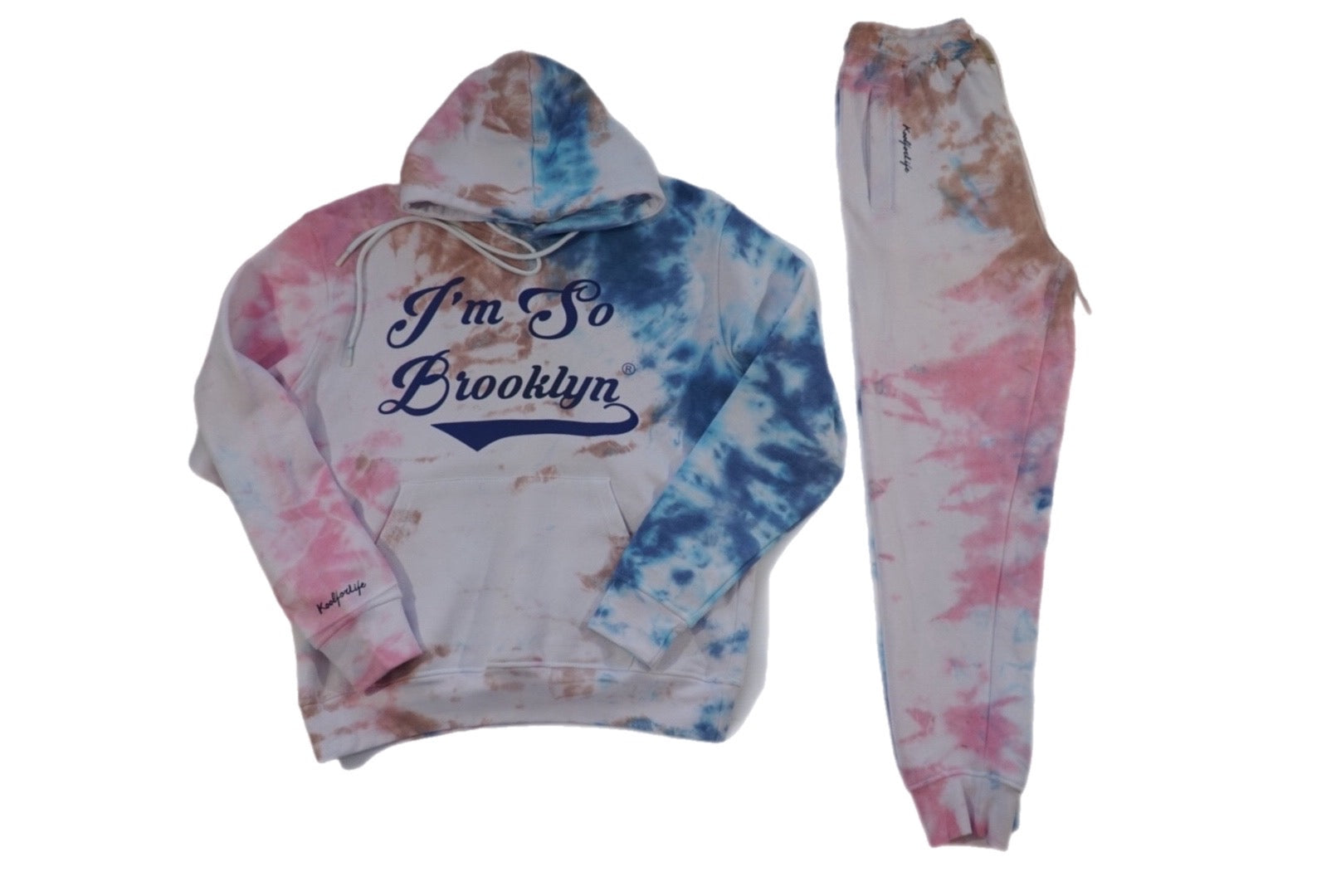 I'M SO BROOKLYN Sweat Suit- white/tan/RoyalBlue Tie-Dye