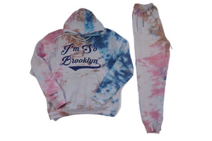 I'M SO BROOKLYN Sweat Suit- white/tan/RoyalBlue Tie-Dye