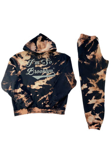 I'M SO BROOKLYN Sweat Suit- Black/Off White/Rust Tie-Dye Acid Wash