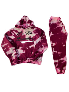 I'M SO BROOKLYN Sweat Suit-Burgundy/Grey Tie Dye Acid Wash