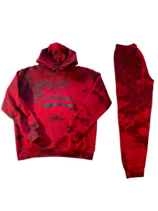 I'M SO BROOKLYN Sweat Suit- Red/Black Tie-Dye