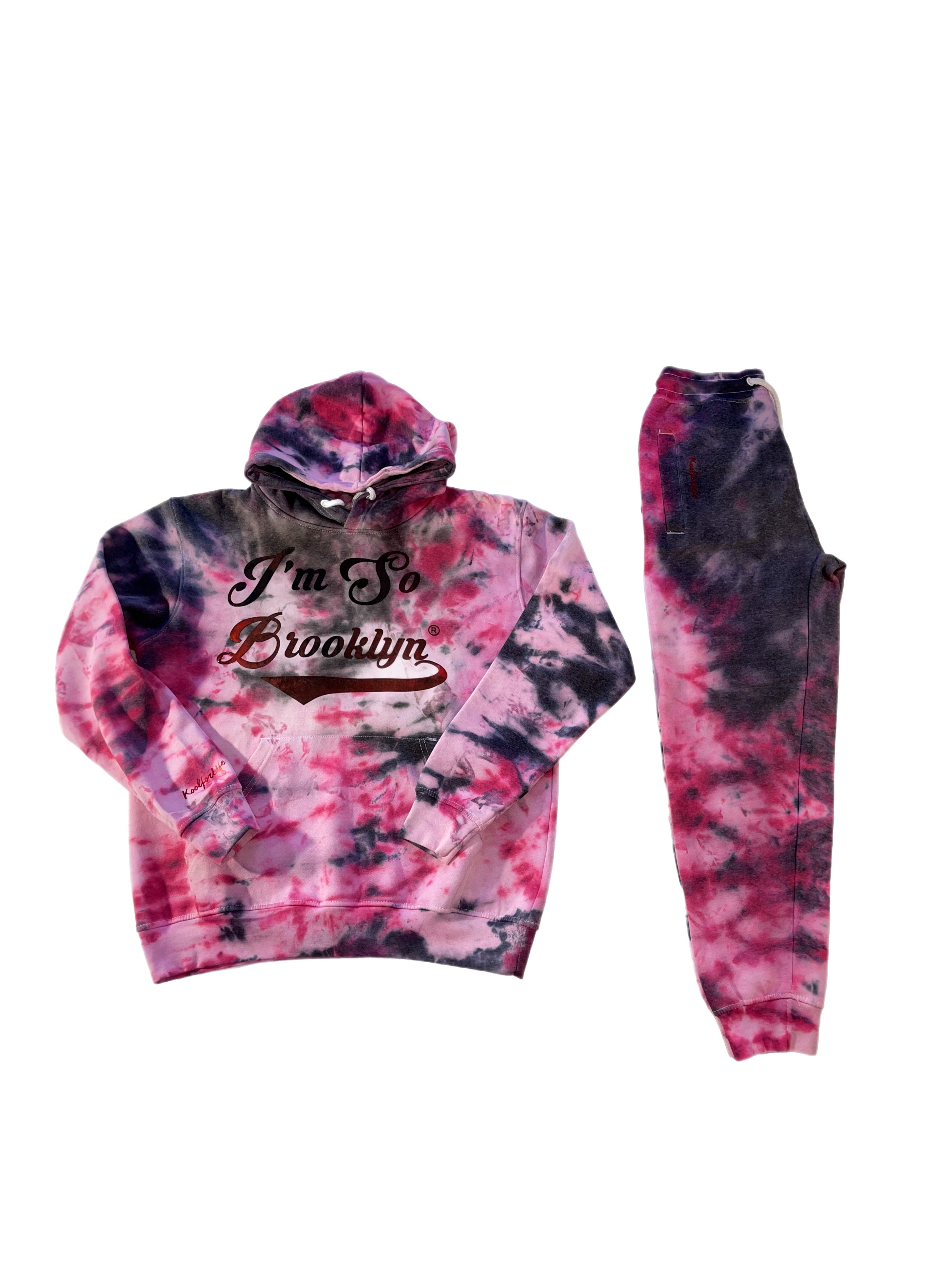 I'M SO BROOKLYN Sweat Suit- Red and Black Tie Dye