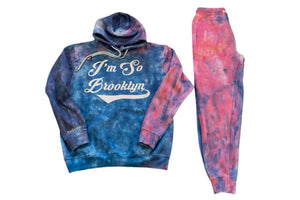 I'M SO BROOKLYN Sweat Suit- /royal blue, navy blue and pink Tie-Dye