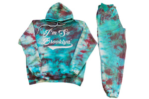 I'M SO BROOKLYN Sweat Suit- turquoise, coral, aqua blue Tie-Dye