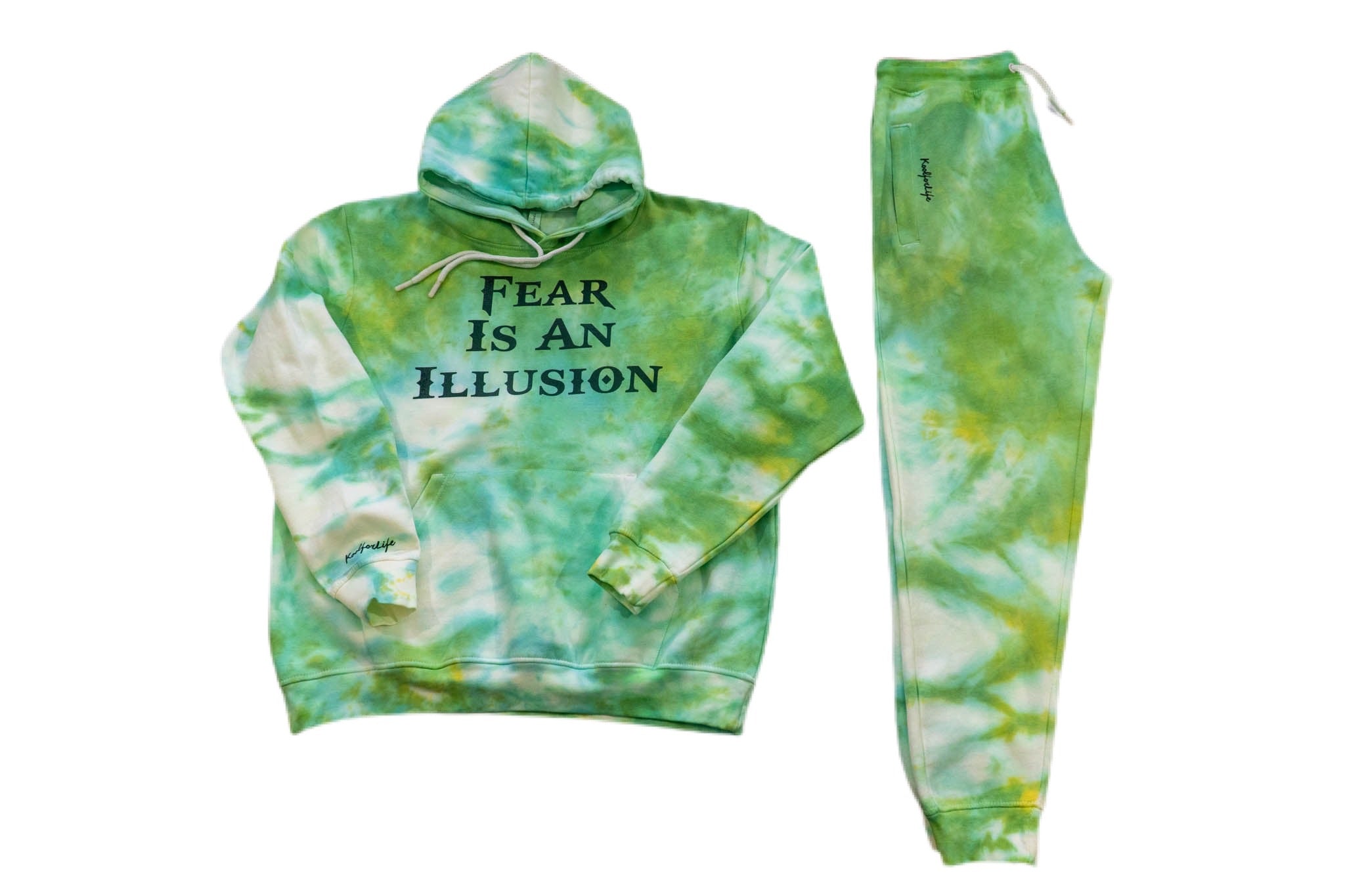 FEAR IS AN ILLUSION Sweatsuit - Neon Green, Hunter Green and turquoise Tie-Dye