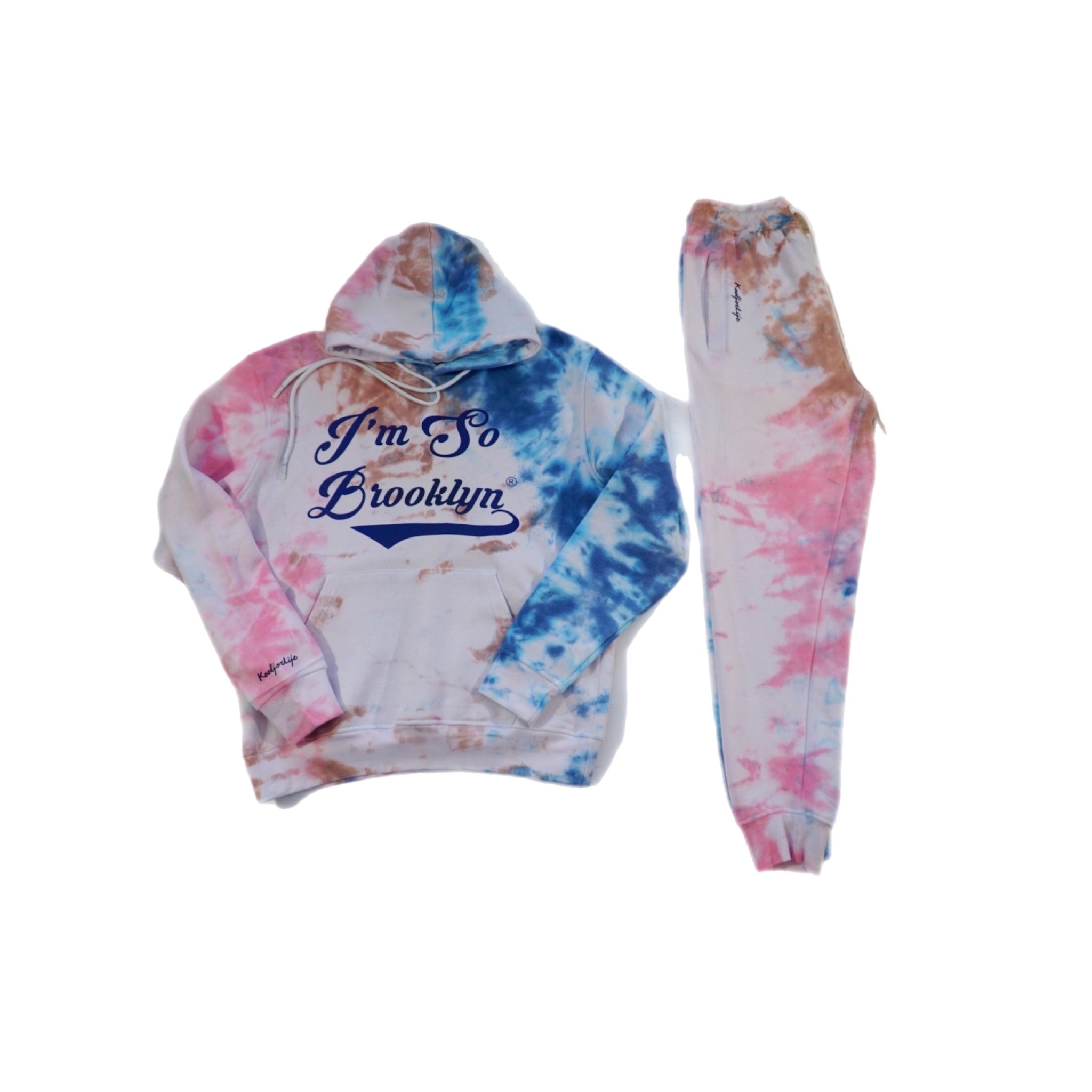 I’m So Brooklyn Tye Dye Sweatsuit/royal blue, tan and pink