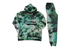 I'M SO BROOKLYN Sweat Suit- White/Neon green/hunter green Tie-Dye