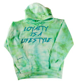 Load image into Gallery viewer, LOYALTY IS A LIFESTYLE Sweat Suit- Green/Lt Blue Tie-Dye
