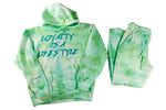 Load image into Gallery viewer, LOYALTY IS A LIFESTYLE Sweat Suit- Green/Lt Blue Tie-Dye
