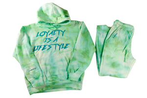 LOYALTY IS A LIFESTYLE Sweat Suit- Green/Lt Blue Tie-Dye