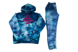 CROWN YOURSELF SIS Sweat Suit- Royal Blue Tie-Dye