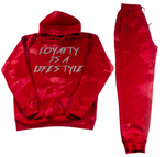 Load image into Gallery viewer, LOYALTY IS A LIFESTYLE Sweat Suit- Red Tie-Dye
