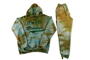 I'M SO BROOKLYN Sweat Suit-Tan/Orange/Neon Green Tie Dye