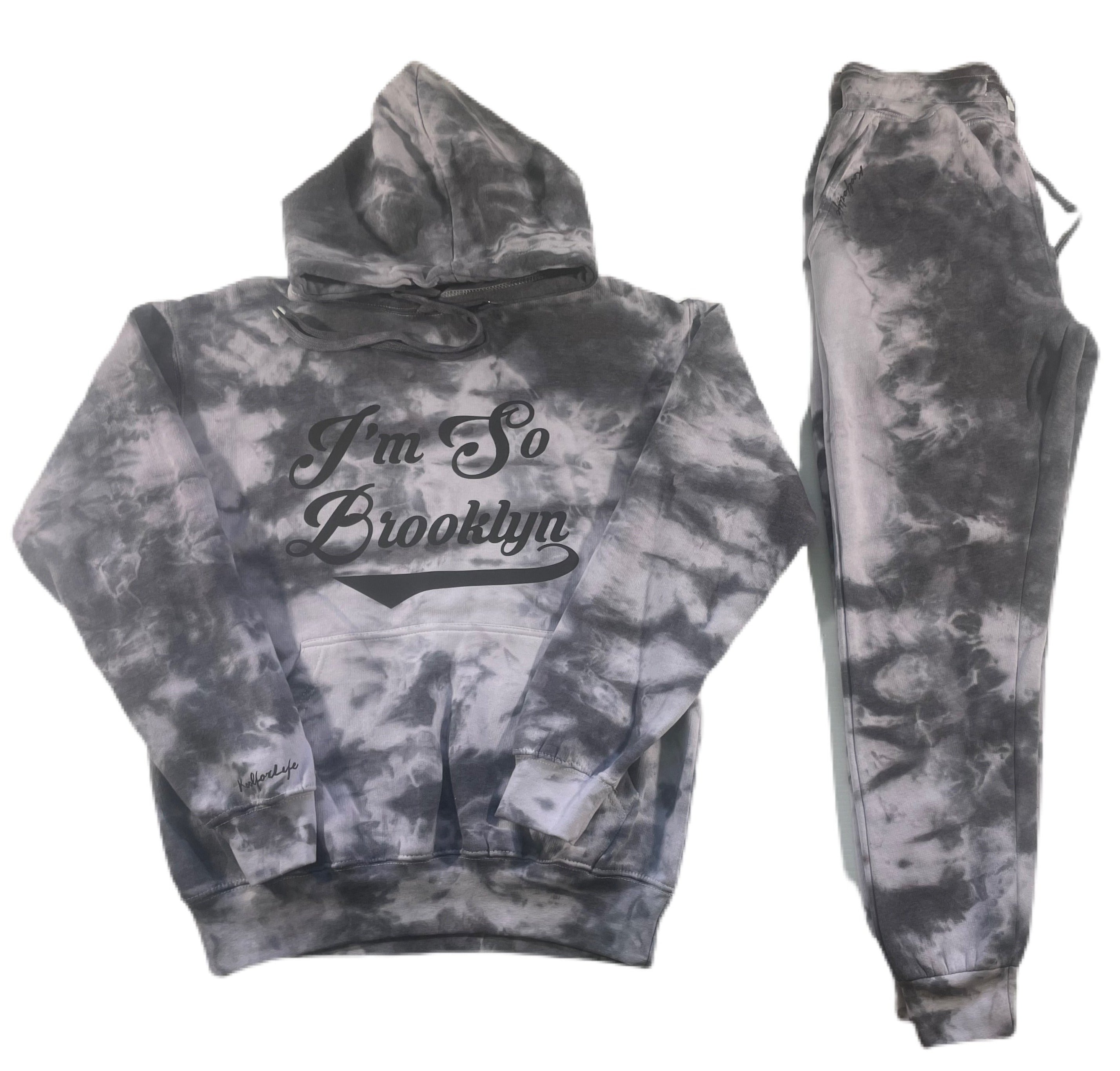 I'M SO BROOKLYN Sweat Suit- Grey/Charcoal Tie Dye